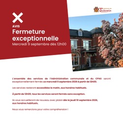 AVIS / Fermeture exceptionnelle de l’Administration communale et du CPAS