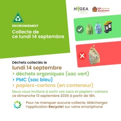 ENVIRONNEMENT / Collecte de ce lundi 14 septembre